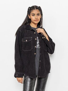 BLACK CORDUROY SHIRT Vintage 90's Oversize / Small